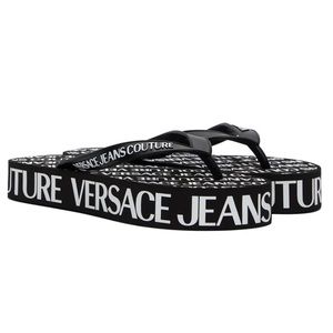 NEW Versace Jeans Couturelogo-print flatform flip-flops (SIZE 8 US) BLACK